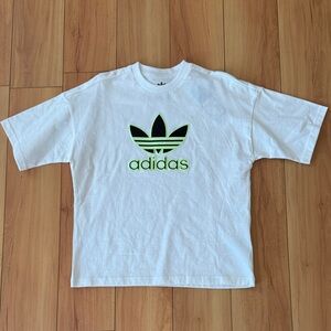 Adidas Kids White Tee with Black and Green Logo